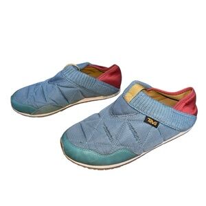 Teva ReEmber Blue Red Quilted Slip On Camp Shoes Mules 1125472 Womens 7
